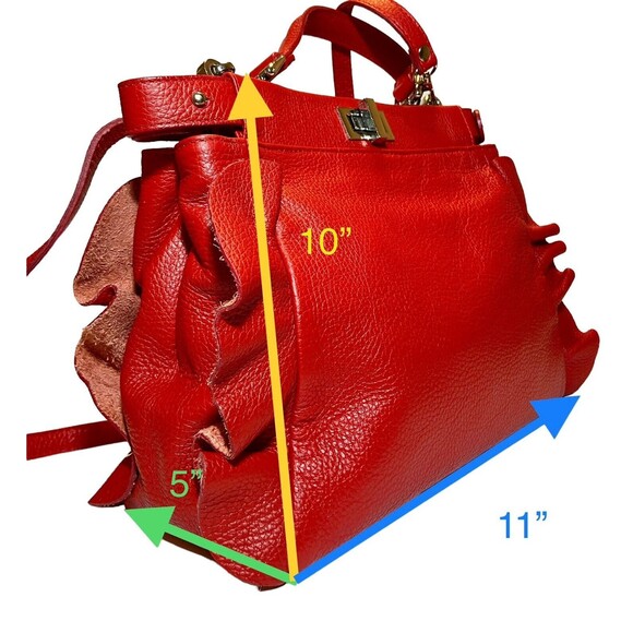 Borse in Pelle Handbag Shoulder Bag Satchel Red Pebbled Genuine Leather Italy - Picture 4 of 12